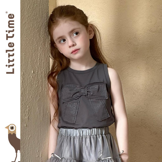 Little time 2025新款女童背心夏季纯棉无袖上衣儿童蝴蝶结上衣 商品图0
