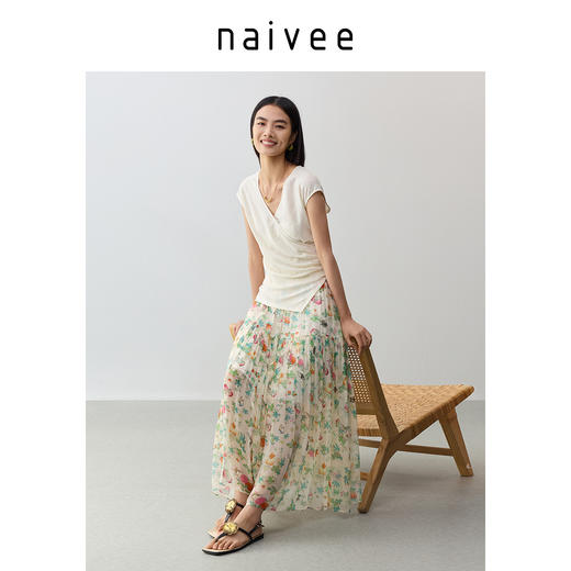 商场同款25夏新款两片式交叠花鸟提花T恤女254244005 商品图2