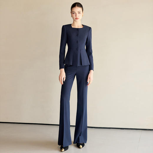 IWY/春秋高端蚕丝醋酸西装套装女藏青色职业装时尚方领西服外套阔腿裤CP2219 商品图0