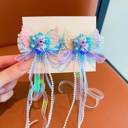 【精美飘带设计，宝宝造型亮眼！】蓝色蝴蝶冰雪发夹 布艺儿童不伤发 公主头饰飘带蝴蝶结 宝宝头饰-QQ 商品图7