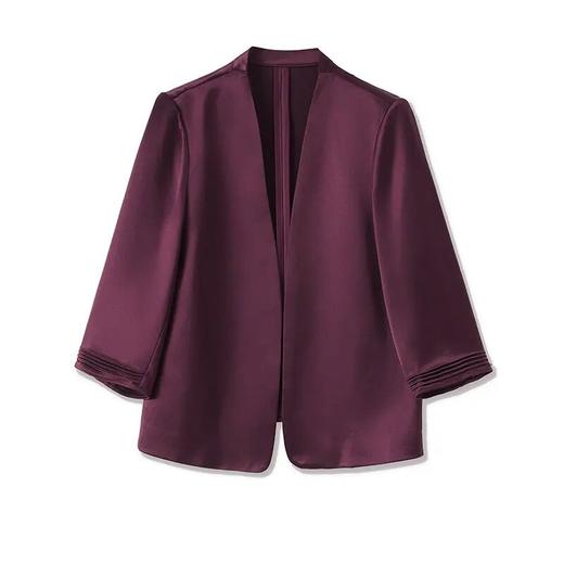 【高货wl】全新升级【铂金会员330/天猫449/差价119】(95932) 洛诗琳春夏新款简约时尚通勤无领醋酸缎纯色西装外套上衣 商品图4