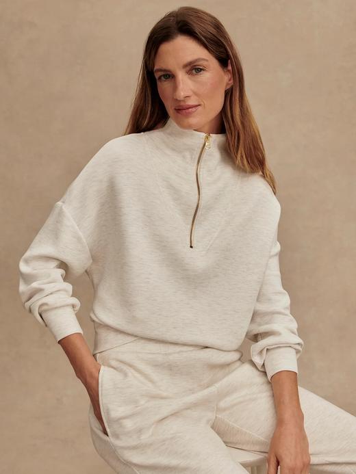 Varley - Hawley Half Zip Sweat - Ivory Marl - 女装 - 半拉链卫衣 - 象牙白灰色 商品图3