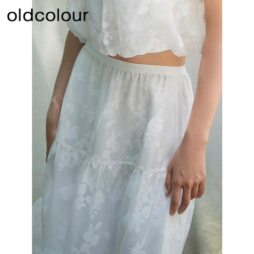 oldcolour夏新款白色气质设计感小众高腰印花半身长裙女Q250605A1 商品图2