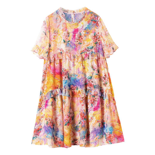 丁摩 雨后彩虹夏装新款真丝连衣裙小个子宽松遮肉显瘦桑蚕丝A字裙5ZF-69358 商品图4