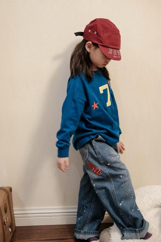 2025春季DD日系儿童刺绣徽章图案小瓢虫泼墨口袋直筒牛仔裤！ 商品图0