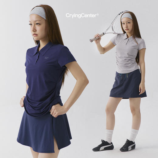CryingCenter 凉感系列Polo领运动收腰褶皱上衣 哭喊中心 商品图0