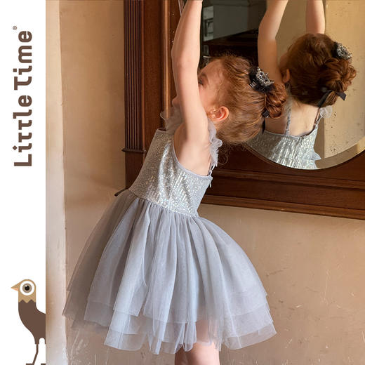 Little time女童公主裙2025蓬蓬裙闪亮芭蕾吊带背心连衣裙演出服 商品图3