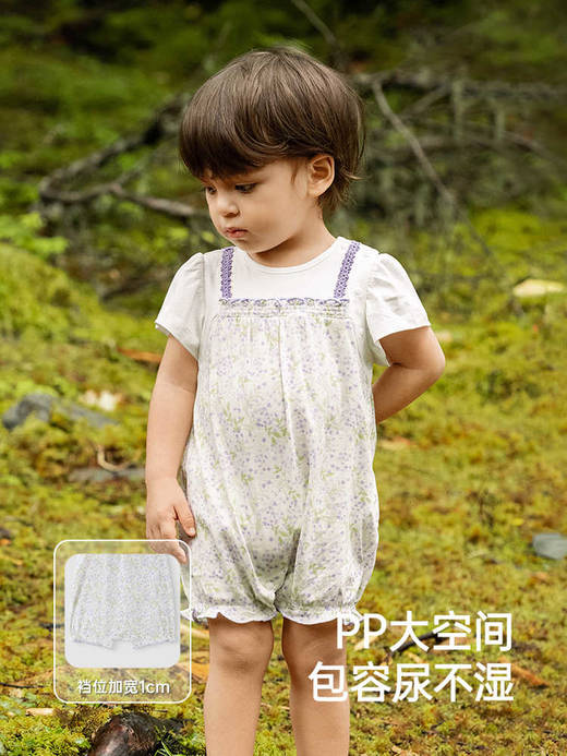 英氏婴儿衣服夏季纯棉女童碎花连体衣2025新款哈衣YRHBJ2R023A 商品图4