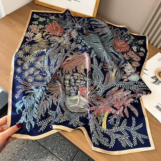 丁摩 春季新款骏马拼接真丝丝巾女欧美时尚复古70*70cm桑蚕丝方巾5ZF-3313 商品图9