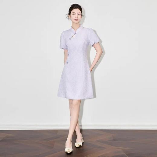 【高货wl】全新升级【铂金会员312/天猫419/差价107】(95558) 洛诗琳新中式端庄温婉国风立领斜襟肌理提花天丝连衣裙 商品图0