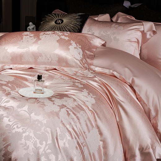 自然醒千帧锦丝缎提花镂空纯色四件套高端真丝棉贡缎别墅风凉感冰丝滑床上用品KY 商品图0