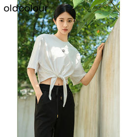 oldcolour夏新款简约休闲宽松设计感短款纯棉短袖T恤女Q240203A1