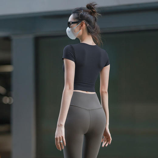 Beemen瑜伽服女运动上衣透气跑步健身半拉链短袖T恤夏 商品图4