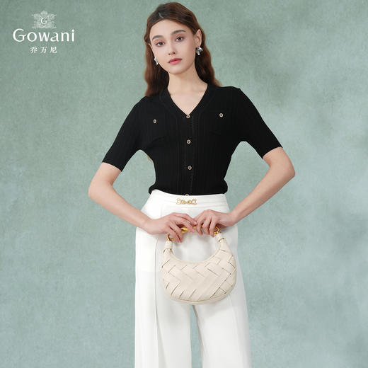 【两色可选】乔万尼早春冰丝针织衫薄款小香风设计感v领修身夏款短袖EI2M818 商品图1