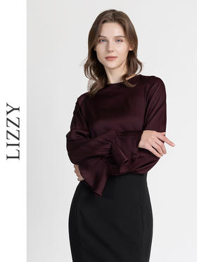 LIZZY早秋简约圆领桑蚕丝气质通勤长袖衬衫8150