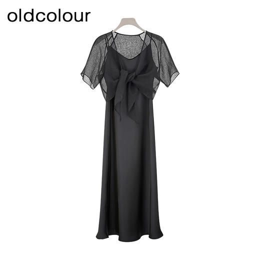 oldcolour夏季新款优雅气质设计感简约吊带连衣裙两件套女Q221016A1 商品图1