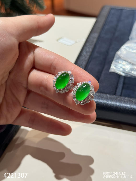 老坑玻璃种艳绿蛋面耳钉【4221307】具体价格微信咨询 商品图2