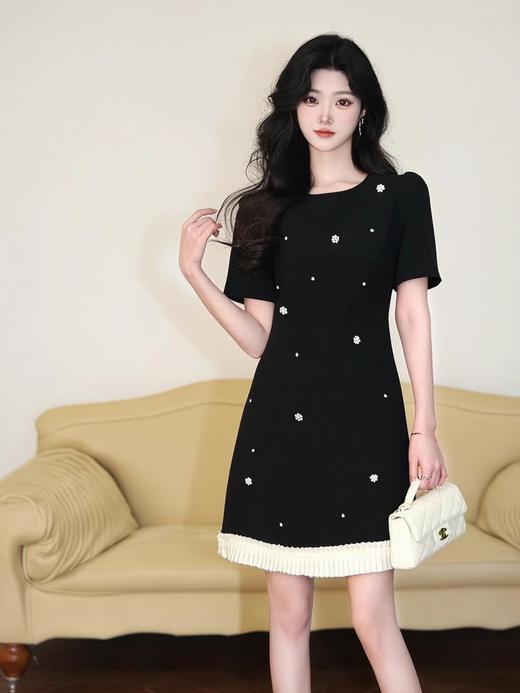 奢姿大码女装2025夏季钉珠减龄花边拼接时尚连衣裙胖妹妹简约裙子9952890413 商品图1