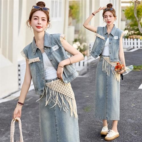 时尚牛仔，马甲裙子两件套装HR-AQHUI66632 商品图1