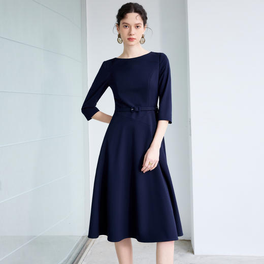 IWY/大方得体连衣裙新款今年流行爆款藏青色法式圆领中长款伞裙Q1265 商品图0