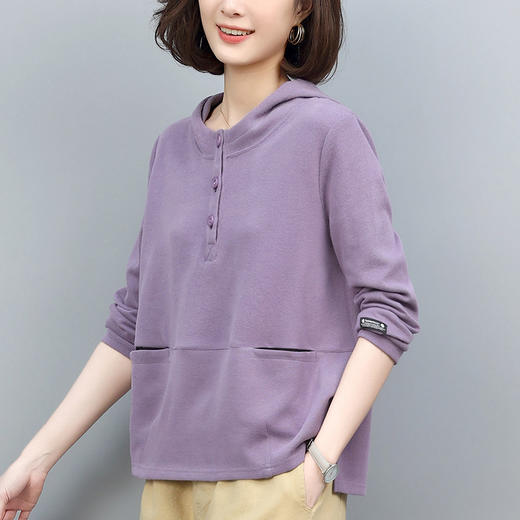 丁摩 卫衣女春秋小个子短款洋气减龄百搭休闲薄款大码连帽上衣5ZF-3315 商品图0