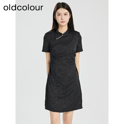 oldcolour夏季新款新中式肌理感旗袍式高腰短袖连衣裙HQ241011A1 商品图6