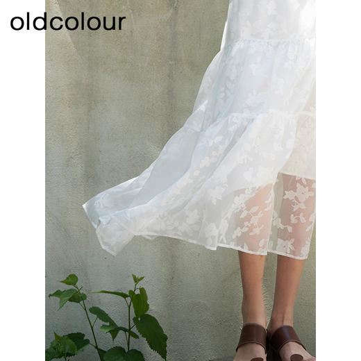 oldcolour夏新款白色气质设计感小众高腰印花半身长裙女Q250605A1 商品图4