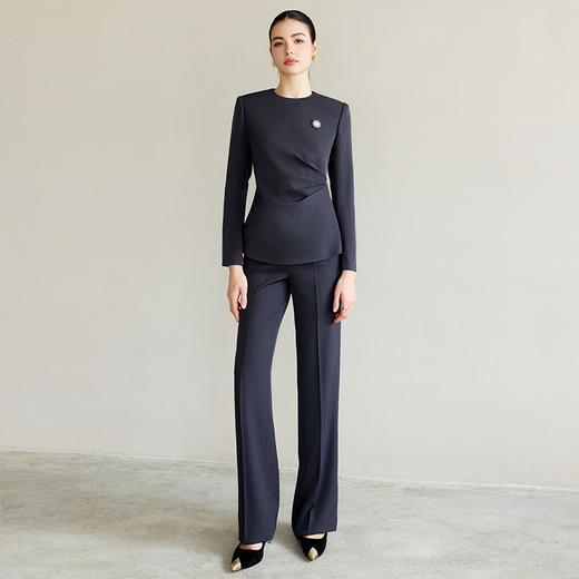 IWY/灰色西装套装女新中式收腰压褶西服外套显瘦阔腿裤职业装两件套CP2225 商品图1