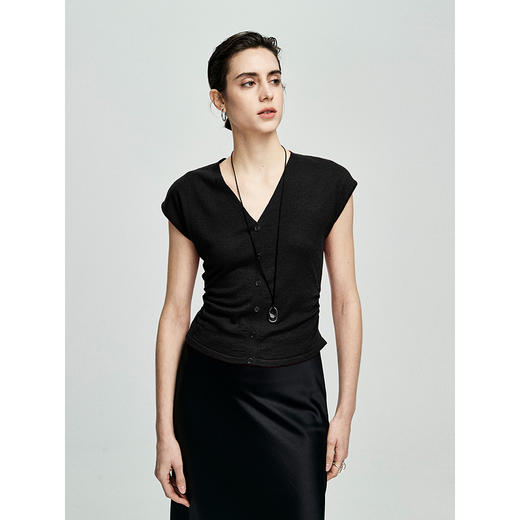 棉仓362635005-初棉收腰V领短袖针织衫 商品图1