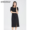 oldcolour夏季新款黑色简约优雅气质高腰开叉短袖连衣裙Q281006A1 商品缩略图3