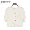 oldcolour夏季新款白色简约通勤气质短款短袖衬衫女DQ280107A1 商品缩略图0
