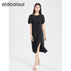 oldcolour夏季新款黑色简约优雅气质高腰开叉短袖连衣裙Q281006A1 商品缩略图2