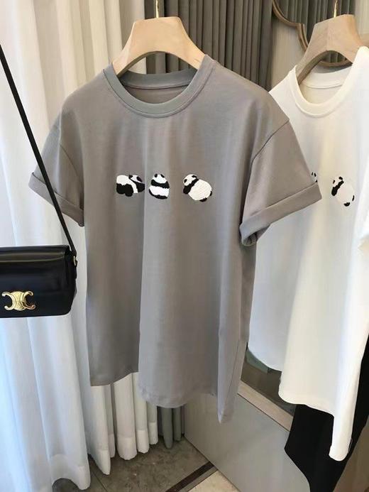 丁摩 巨巨巨喜欢！减龄女孩B备！可爱立体熊猫刺绣宽松圆领短袖T恤上衣5ZF-3314 商品图5