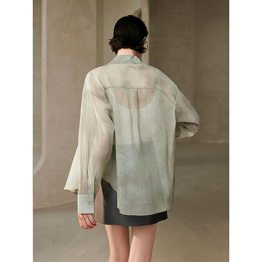 棉仓362604016-初棉宽松薄款扎染长袖衬衫 商品图3