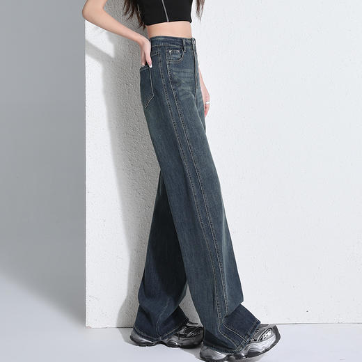 罗蒙四季款女士牛仔裤高腰显瘦直筒阔腿裤百搭休闲女长裤好穿通勤裤子 商品图2