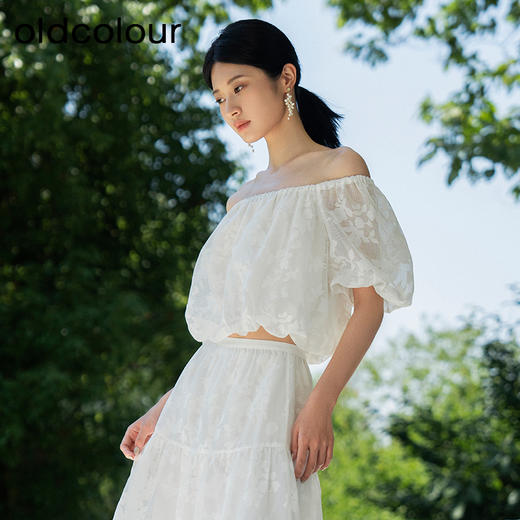 oldcolour夏季新款白色设计感小众气质印花短袖上衣女Q250107A1 商品图1