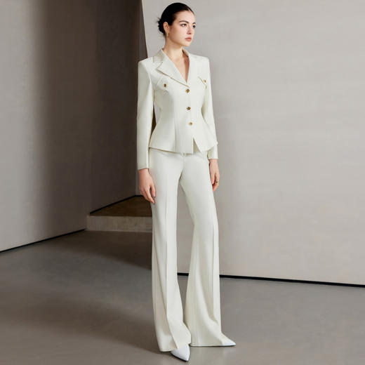 IWY/栀子花白西服套装气质女神范高端肌理感单排扣西服职业正装白色阔腿裤CP2228 商品图2