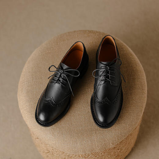 丁摩 英伦风雕花布洛克鞋春镂空牛皮小皮鞋圆头低跟系带短靴女5ZF-3312 商品图5