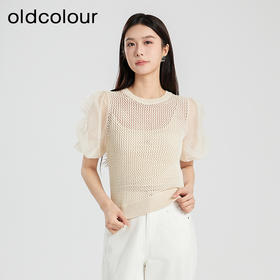 oldcolour夏季新款设计感泡泡袖镂空网状短款套头上衣女Q230507A1