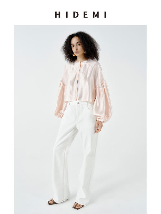 HIDEMI 都市单宁甄选白色水洗自然牛仔棉中低腰设计感红色走线直筒显瘦牛仔裤 商品图7