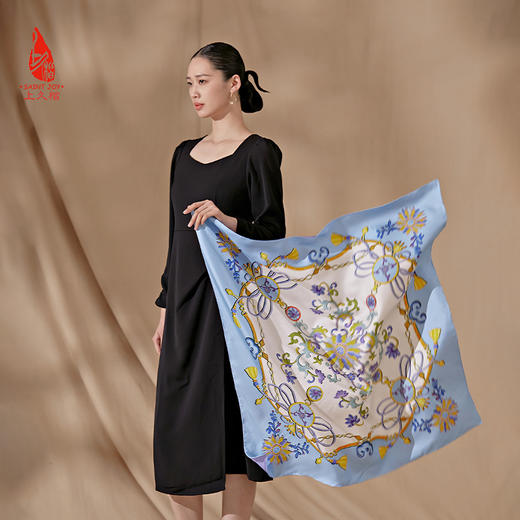SAINTJOY/上久楷真丝方巾 印花真丝方巾 锁藤 FJS20054 商品图4