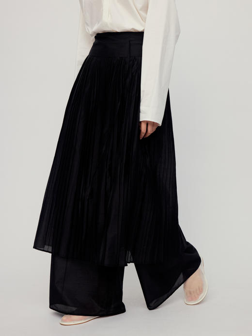 Ruohan 黑色天丝腰封百褶半裙 商品图4