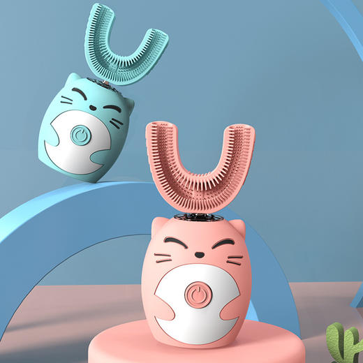 【启动时亮起彩光灯！激发宝宝刷牙兴趣】新品儿童U型电动牙刷防水宝宝儿童U型硅胶牙刷口含式清洁刷。ry 商品图3