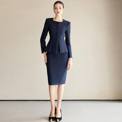 IWY/青色西装套装女新款工作服职业气质套裙高级感柞蚕丝醋酸正装CS2219 商品图0