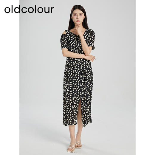 oldcolour夏季新款设计感小众气质不规则短袖碎花连衣裙Q281022A1 商品图3