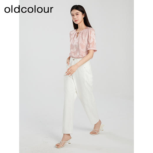 oldcolour夏季新款新中式印花肌理感宽松短袖套头衬衫女Q280110A1 商品图2
