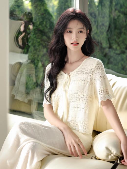 奢姿大码女装2025夏季减龄镂空V领时尚针织衫胖妹妹简约百搭上衣9652693806 商品图1