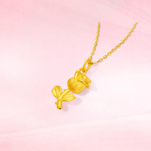 周六福黄金玫瑰花吊坠女3d硬金定价立体永生花摆件情人节送礼 商品图2