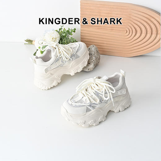 经典鲨2025夏季新款百搭薄款网面透气舒适厚底显高休闲老爹鞋女KW160-529101 商品图0