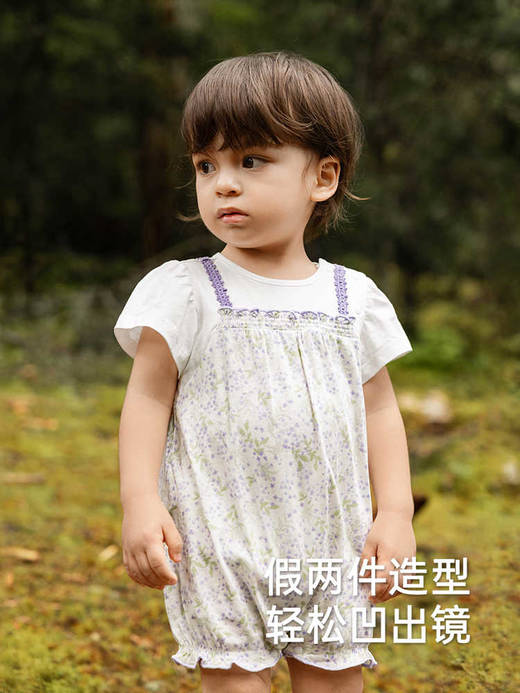 英氏婴儿衣服夏季纯棉女童碎花连体衣2025新款哈衣YRHBJ2R023A 商品图2